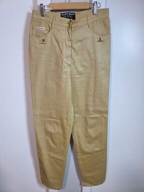 Vintage Christian Llinares Jeans Gold Shimmer High-Waist Straight Leg Pants